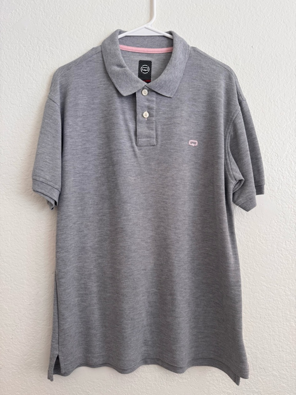 Men's Casual Gray Polo Shirt with Pink Trim - Classic Button Down